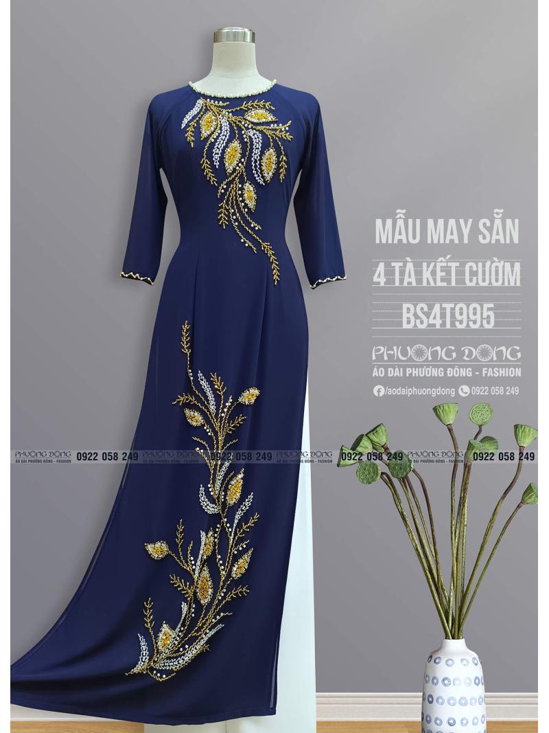 Áo Dài Bà Sui 2 Lớp 4 Tà Kết Cườm Pha Lê BS4T995